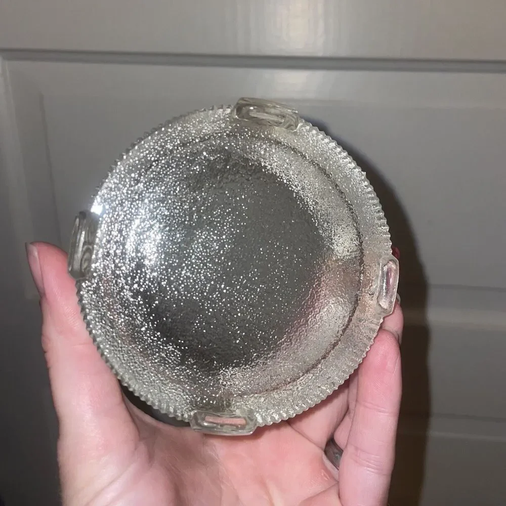 Vintage Vanity Footed Art Deco Ribbed Glass‎ Powder Jar trinket